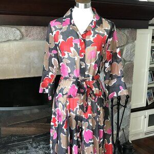 'Rosso35' Patterned Button Down Midi Dress - Size 10 -12